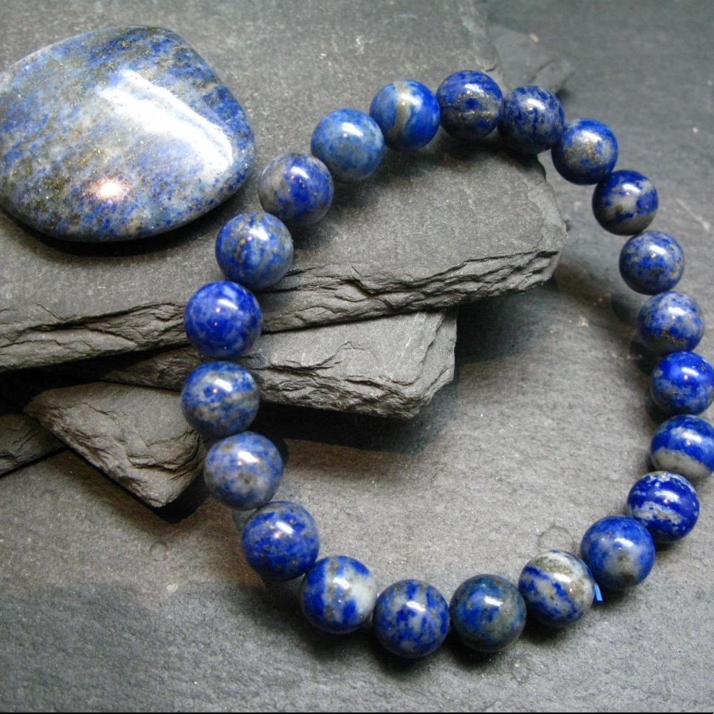Mens Blue Lapis Lazuli Bracelet Natural Gemstone Elastic Stretch Unisex